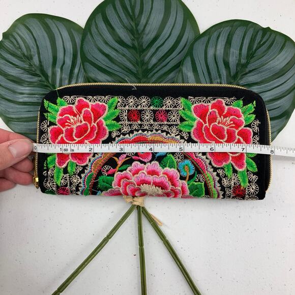 Unbranded Black Pink White Gold Light Embroidered Rose Lace Zip Around Wallet - Picture 7 of 8